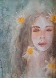 živa-štrukelj-akvarel-marjetice-pegice